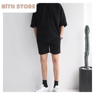 Quần short kaki nam nữ lưng thun form baggy, quần ngố kaki nam trơn