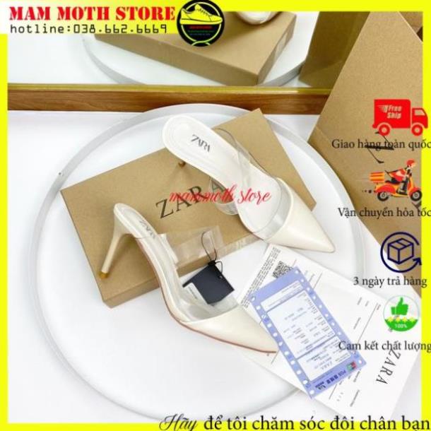 Giày cao gót, guốc zara mica quai trong bít mũi nhọn fullbox tag mác shop MAMMOTH