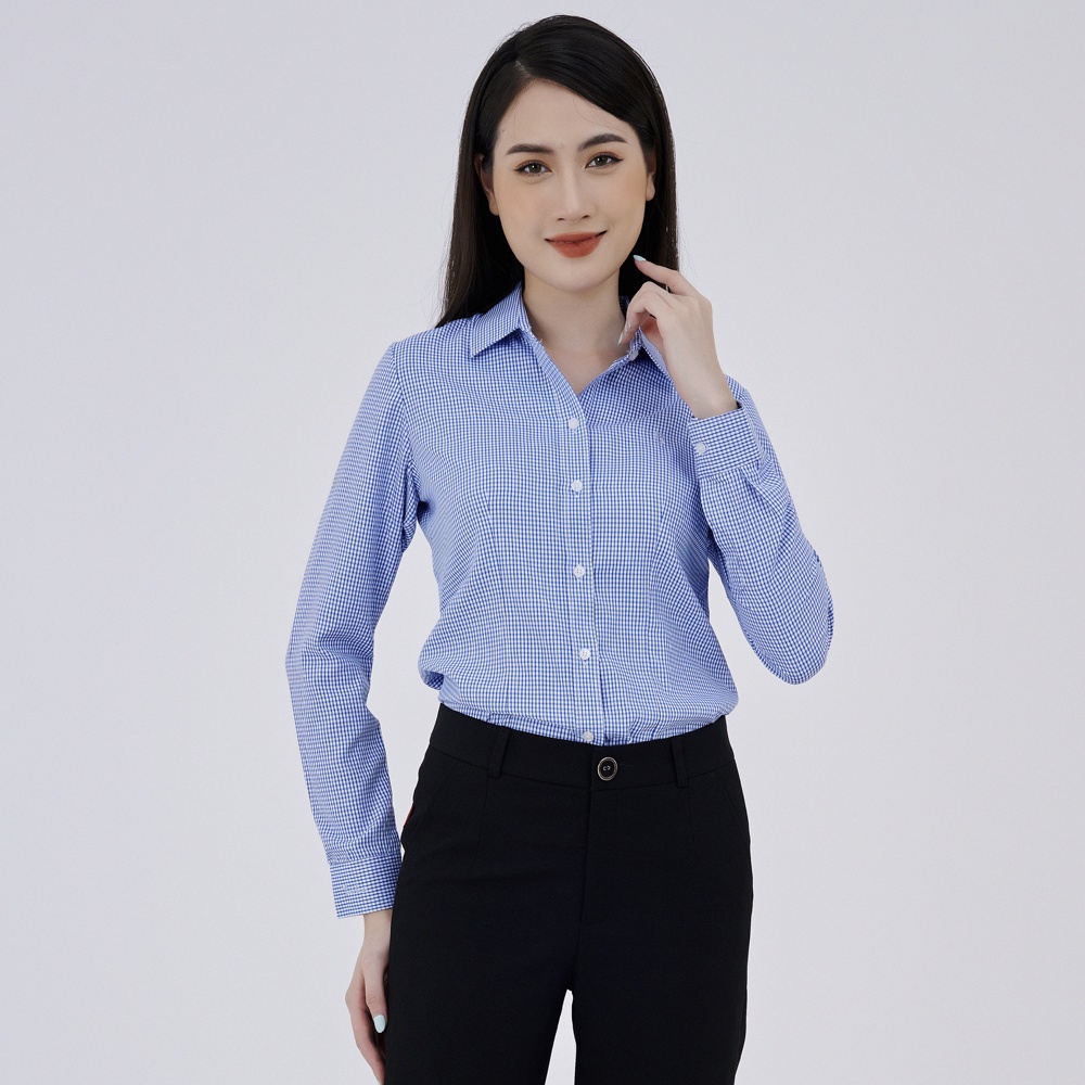 Áo sơ mi nữ Thái Hòa Shop tay dài họa tiết caro nhỏ 381 - 3 MÀU SẮC