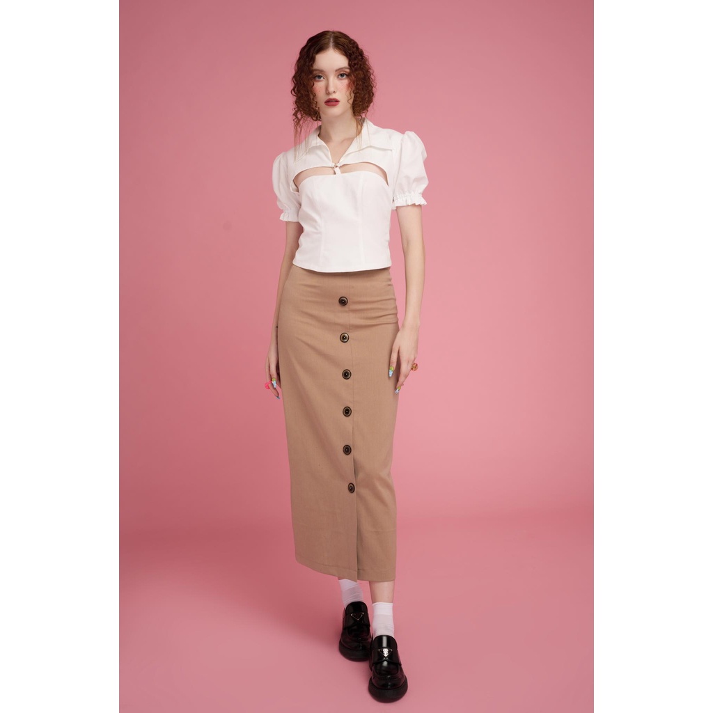 EUPHORIA SKIRT - ALEXA TOP | Váy dài cúc - áo sơ mi cutout độc đáo