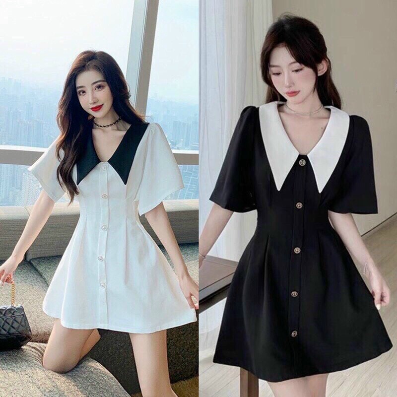 ( MIỄN PHÍ SHIP 2022) Đầm tiểu thư cổ V tay ngắn