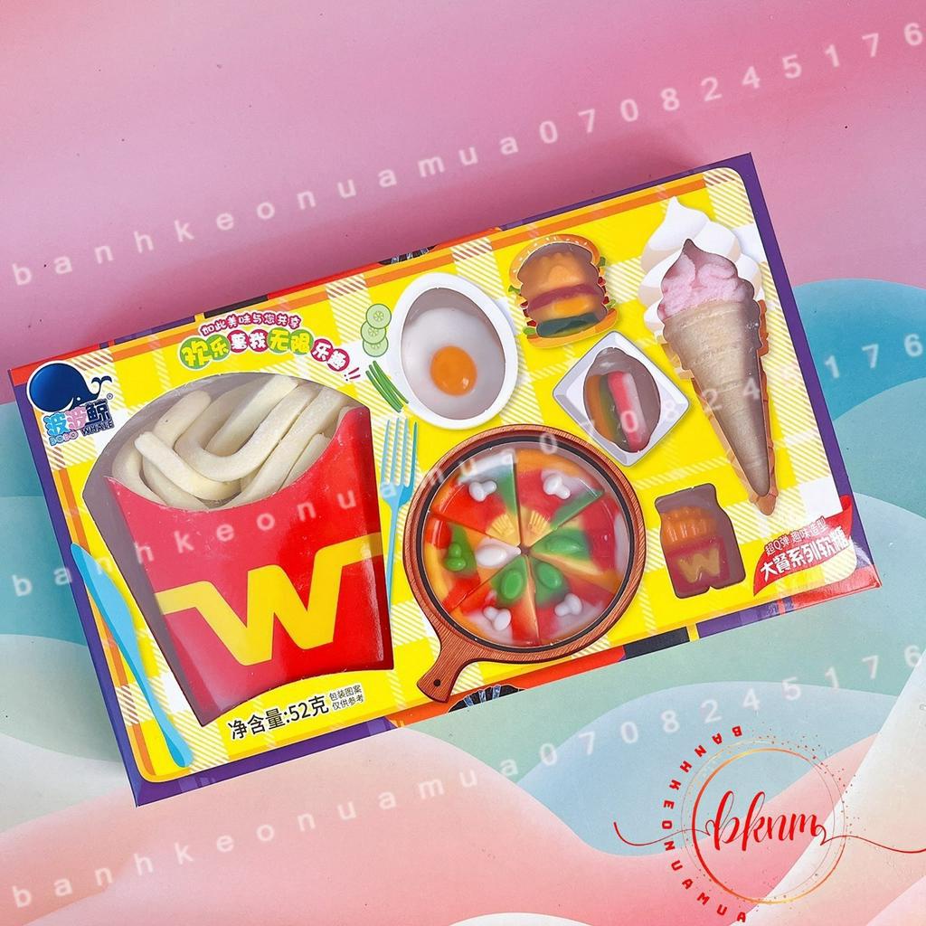 Set kẹo dẻo fastfood/ thức ăn nhanh bữa tiệc linh đình Hongkong vỉ 52gam