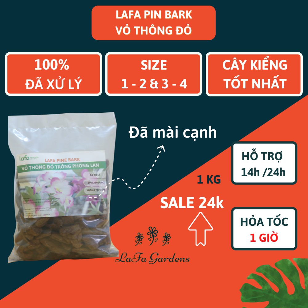 Vỏ thông đỏ trồng hoa lan LAFA PINE BARK túi 1kg giá thể trồng hoa lan đã qua xử lý