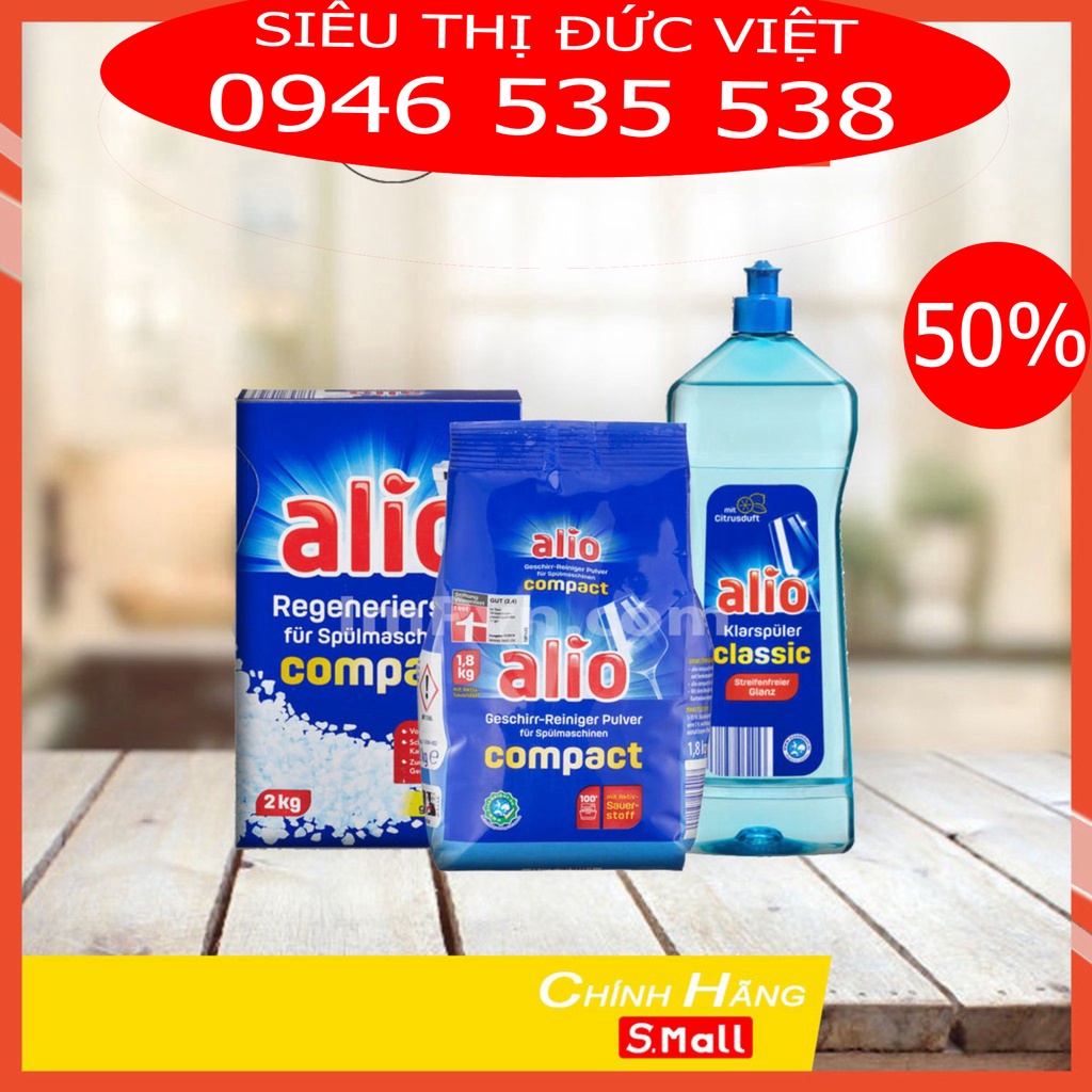Combo Bột rửa bát Alio + Muối làm mềm + Nước làm bóng Alio (hoặc Muối, Nước bóng Somat)