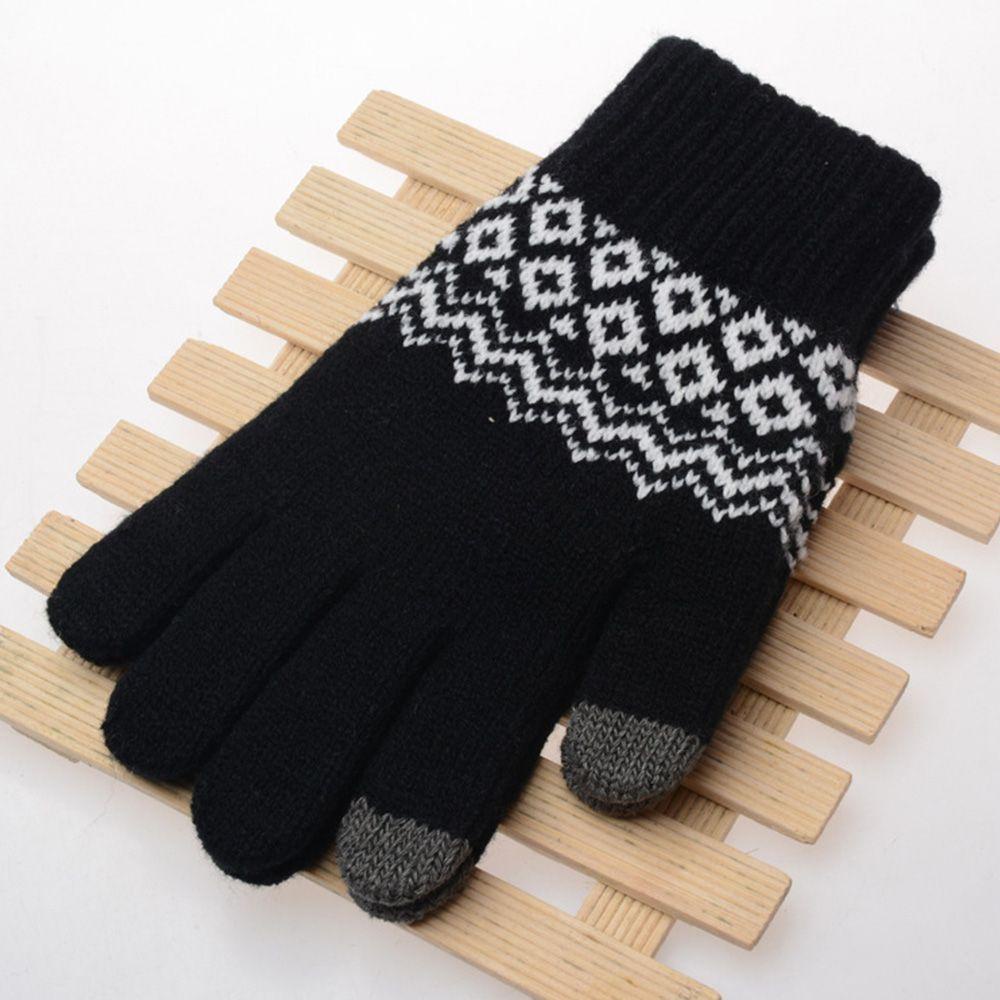 Găng Tay Len Jacquard Nam Giữ Ấm Có Thể Chạm Màn Hình Cảm Ứ
