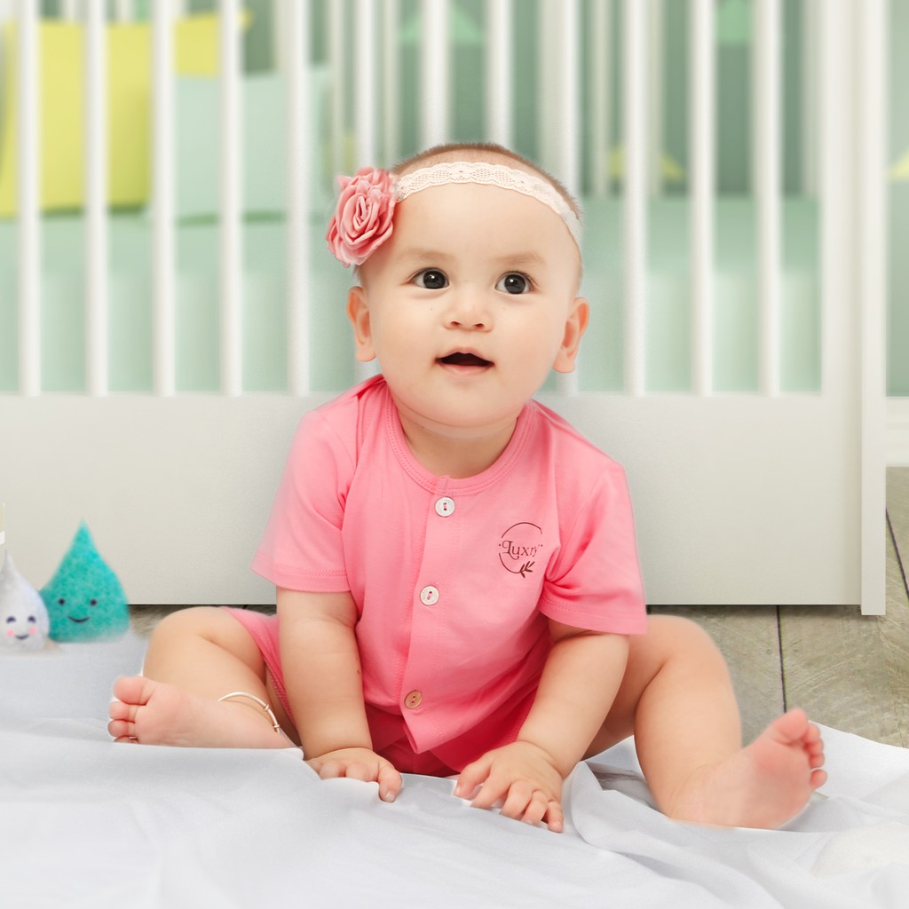 Bộ cộc tay cài thẳng cho bé trai bé gái màu trơn petit vải sợi tre Luxry size dưới 4 tuổi