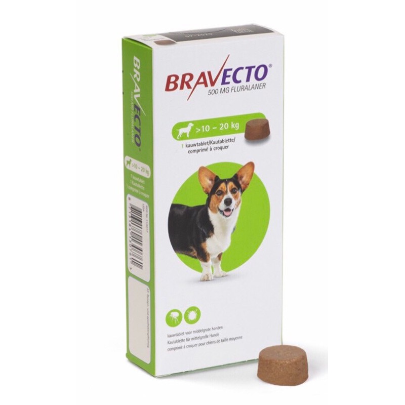 1 viên BRAVECTO 10-20kg loại bỏ ve, ghẻ, do Demodex, rận kéo dài 3 tháng cho chó.