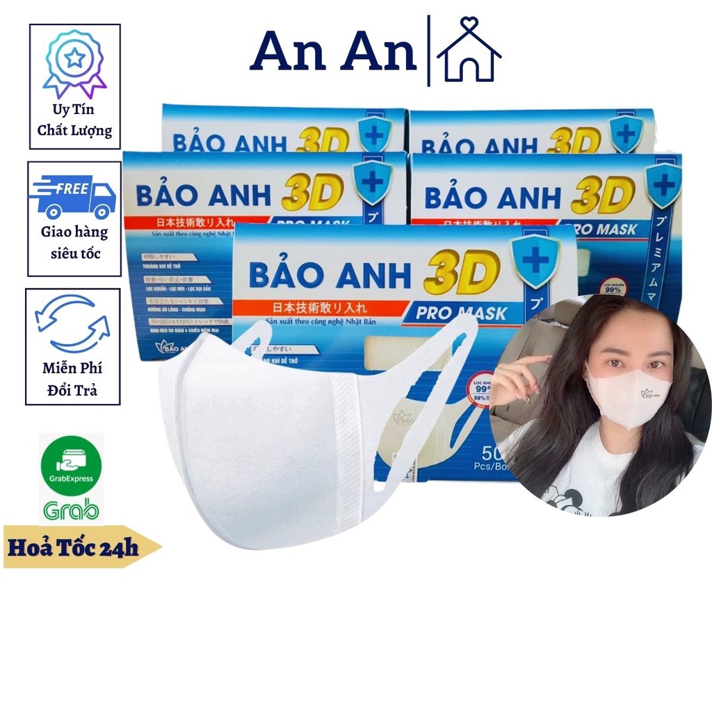 Khẩu Trang 3D Mask Bảo Anh Pro Mask Công Nghệ Dập Nhật Bản 50 Cái Hộp - An Ann
