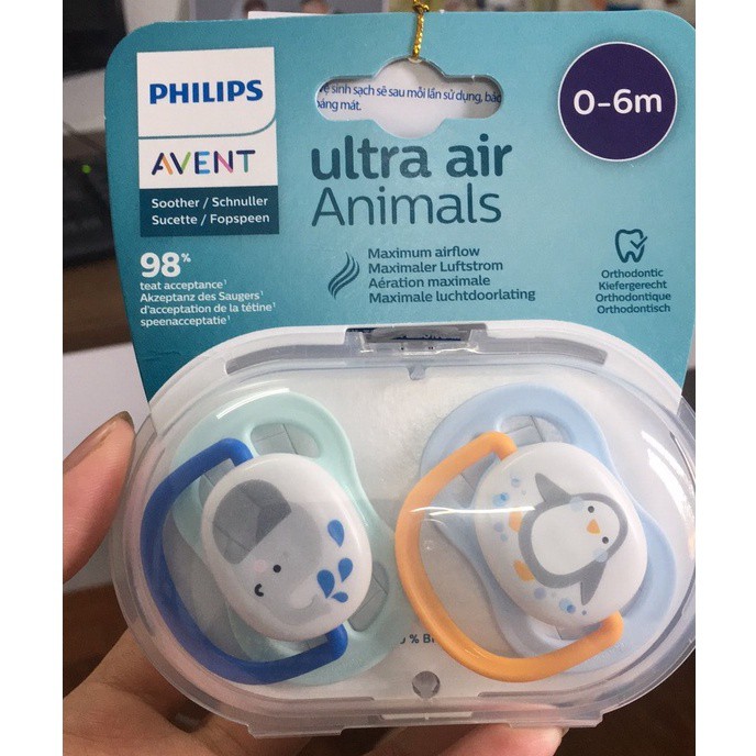 Ty ngậm thông khí Ultra Air Lime Philips Avent hình thú 0-6M và 6-18M (Vỉ đôi)