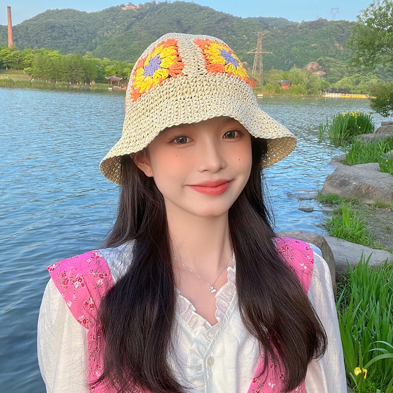 Mũ MG STUDIO chất liệu sợi dệt họa tiết hoa thời trang