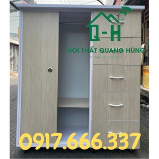 Tủ nhựa đài loan 2 cánh cử lùa và 5 ngăn kéo màu giả gỗ