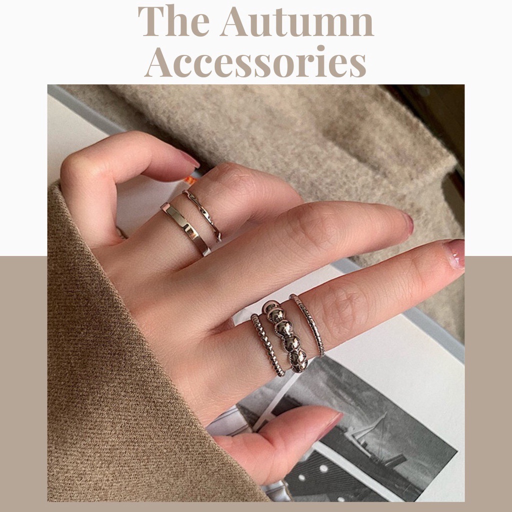 Set 7 nhẫn đơn giản mạ vàng, bạc The Autumn Accessories - NT04