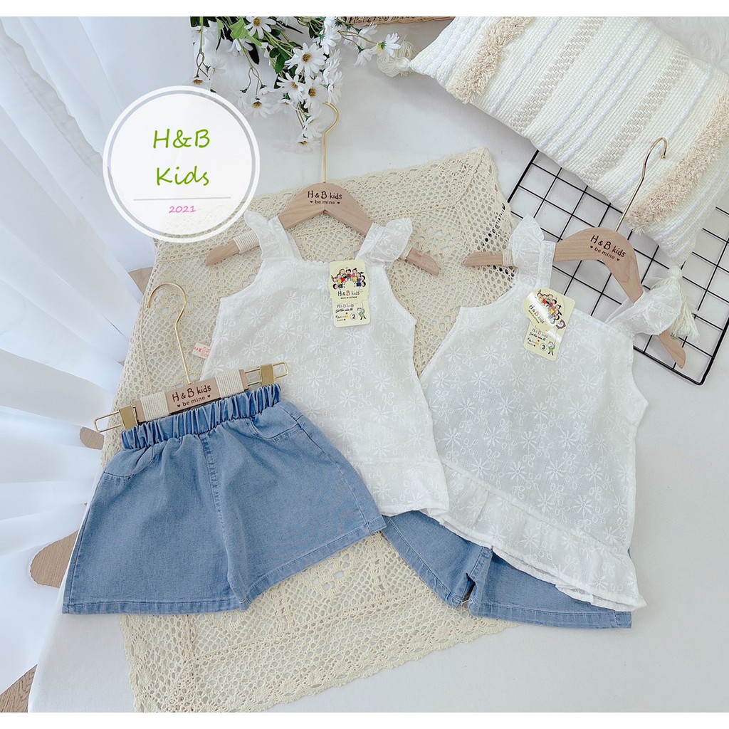 (8-22kg)Set áo ren hoa phối quần jean mềm đẹp cho bé yêu(clip thật)