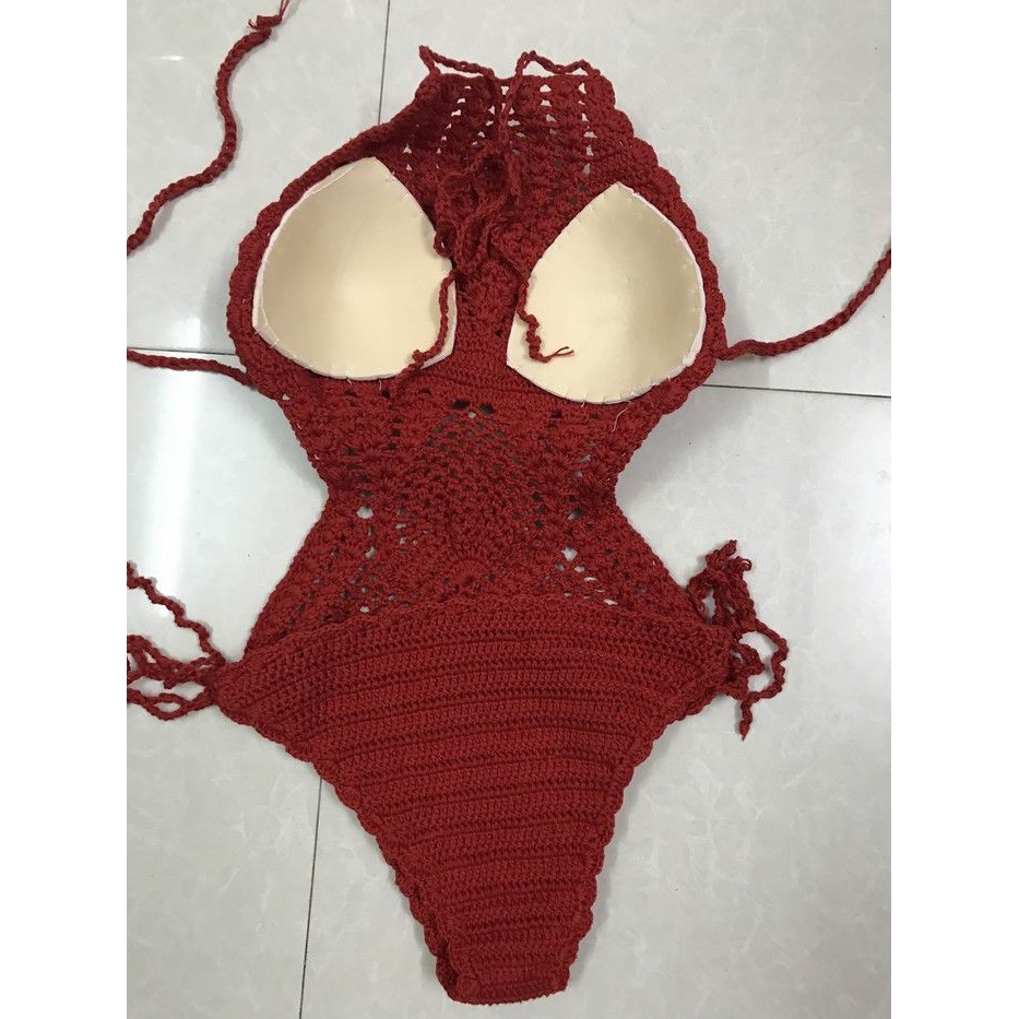 Bộ bơi liền len móc (màu đỏ)
