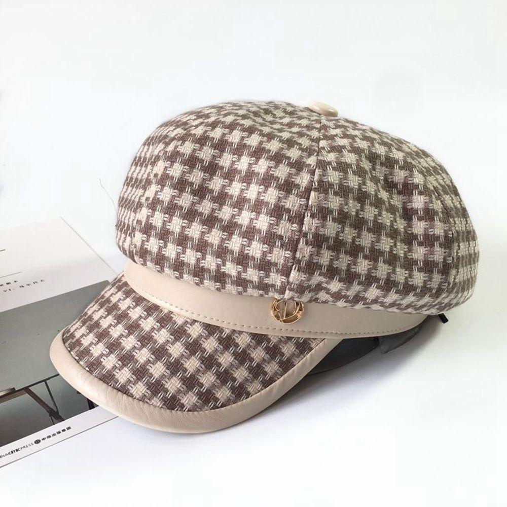 Mũ Beret Da PU WMES15H In Chữ D Phong Cách Retro Thời Trang Thu Đông Dành Cho Nữ