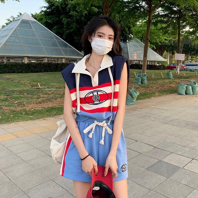 Set áo thun polo không tay + quần short màu sắc xinh xắn dành cho nữ