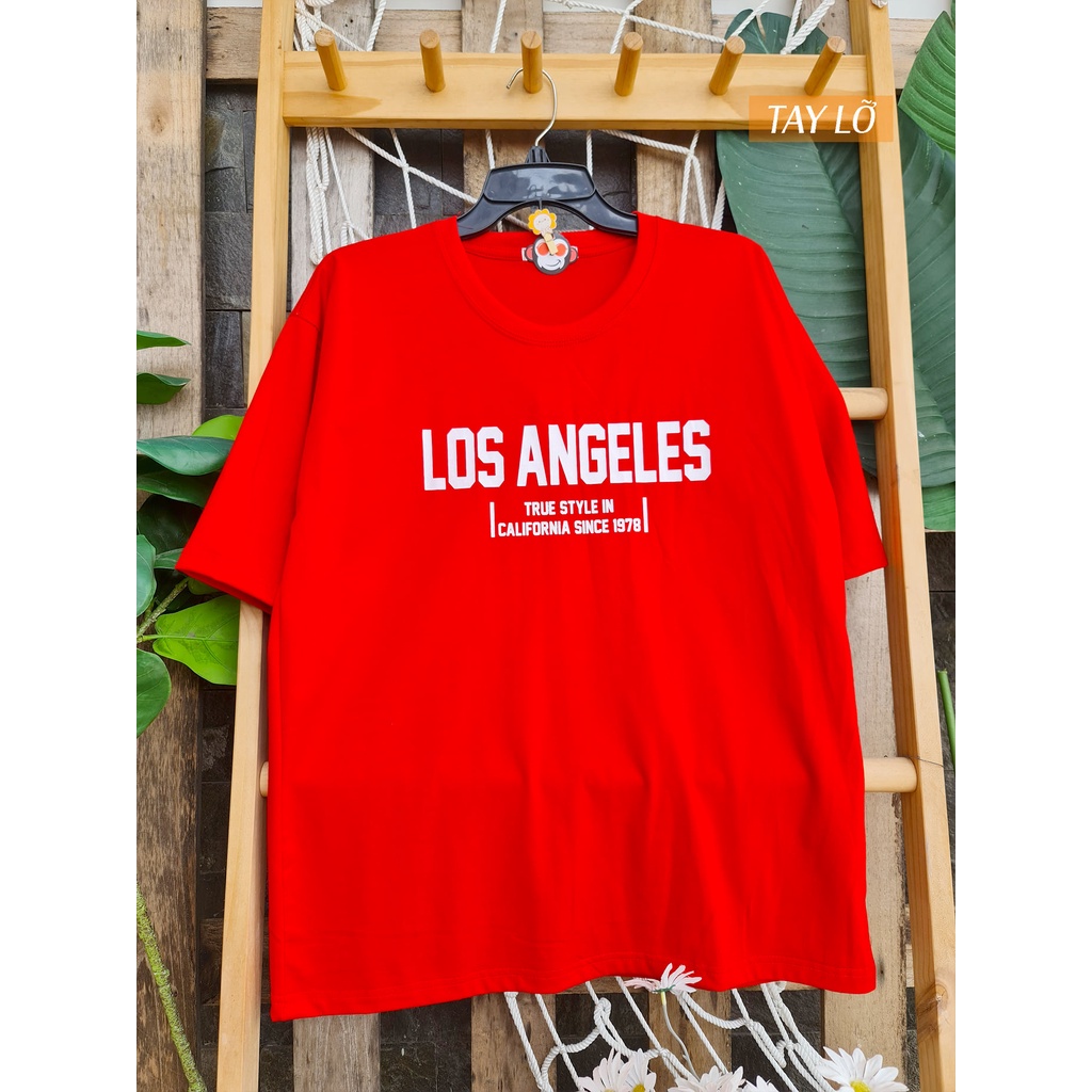 Áo phông áo thun nam nữ tay lỡ from rộng freesize chất cotton thoáng mát in hình chữ LOS ANGELES MOKISHOP