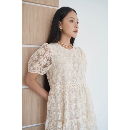 Đầm Ren Dáng Tầng Phom Suông Chất Liệu Ren Chỉ Thêu Cao Cấp Màu Vintage Phong Cách Hàn Quốc