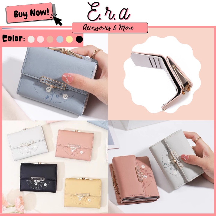 Ví/ Bóp Ngắn Cầm Tay Cho Nữ ERASHOP 079808 - Đựng Tiền/ Để Thẻ Nửa Tròn Hoa Khóa Prettyzys, Nhiều Ngăn, Rẻ Đẹp