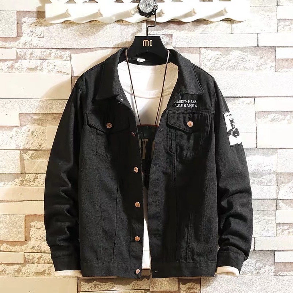 Áo bò, áo khoác jean nam chất vải DENIM  HUY HIỆU có đắp tay - màu đen [FREE SHIP]