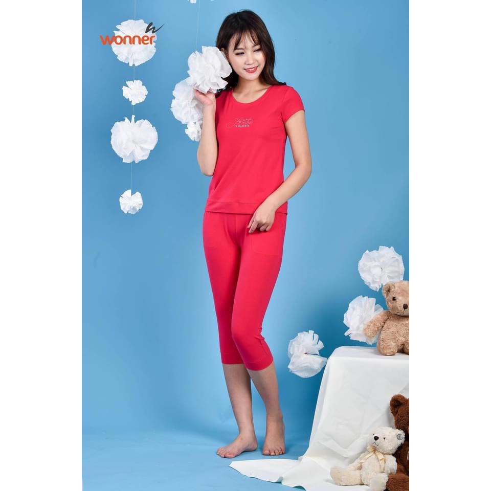 Bộ đồ Wonner_ Set đồ mặc nhà họa tiết chữ đơn giản basic chất cotton 100% - áo cộc quần ngố trẻ trung năng động