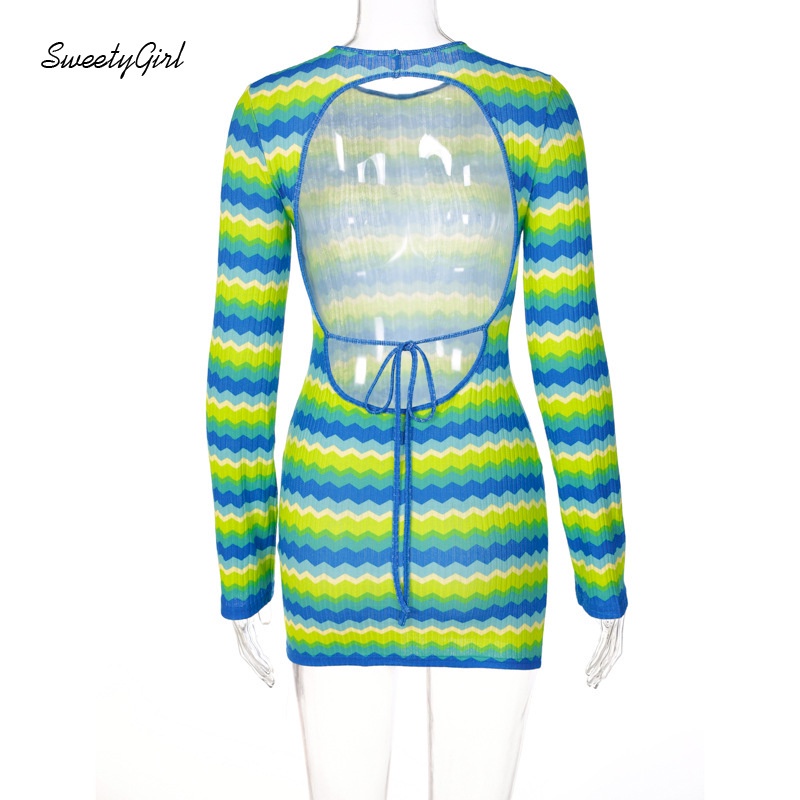 Đầm Mini Cổ Tròn Tay Dài Họa Tiết Kẻ Sọc 2022 Màu Sắc Thời Trang Quyến Rũ Cho Nữ