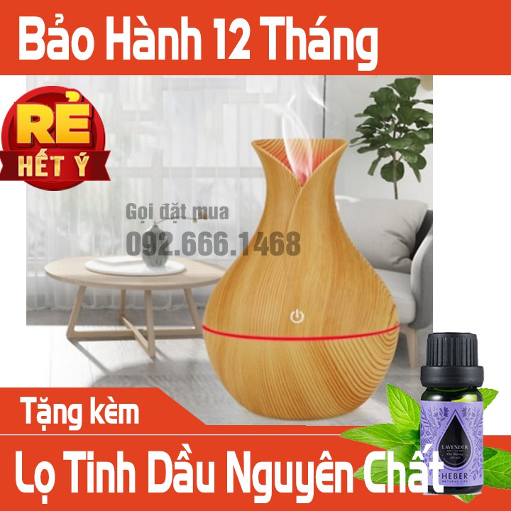 Đèn Xông Tinh Dầu Vân Gỗ Tulip [Tặng Kèm Tinh Dầu]