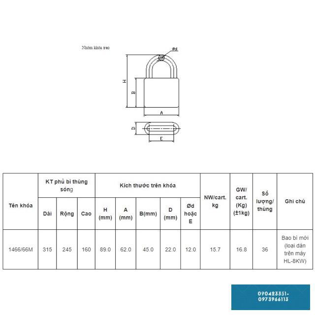 0166M Ổ khoá treo đồng 6.6cm  Việt Tiệp