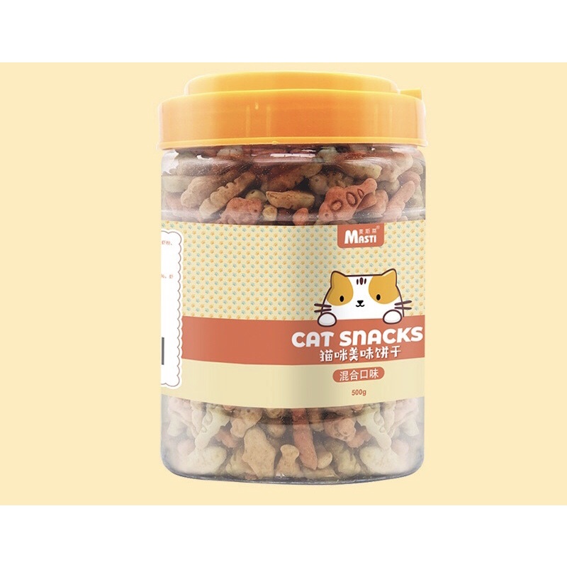 Bánh quy cho mèo Cat Snack Masti - Đồ ăn nhẹ cho thú cưng 500g - Đóng hộp Catnip chắc răng bổ mắt dưỡng lông cho mèo