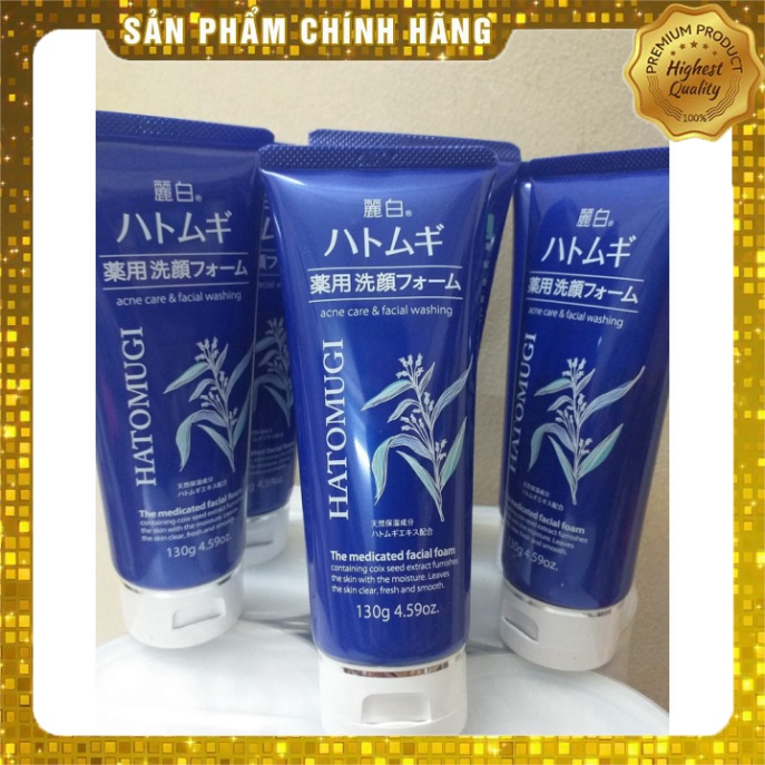 Sữa rửa mặt dưỡng ẩm, ngừa mụn, làm sáng da ý dĩ Hatomugi Nhật Bản 130g, 170g [xanh - trắng]