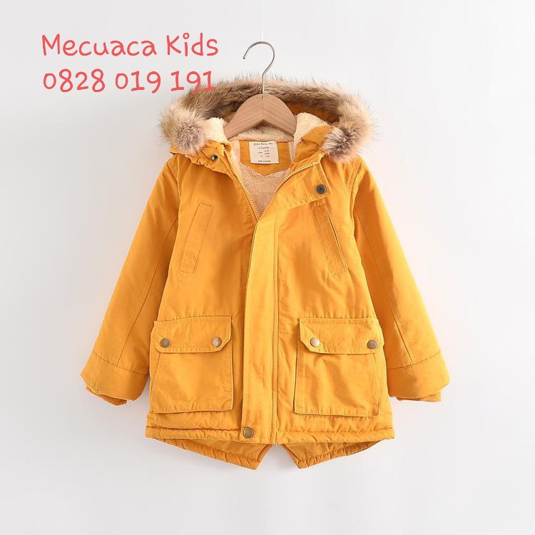 [110-140] (form nhỏ) Áo khoác parka màu vàng 3 lớp lót lông cho bé trai bé gái
