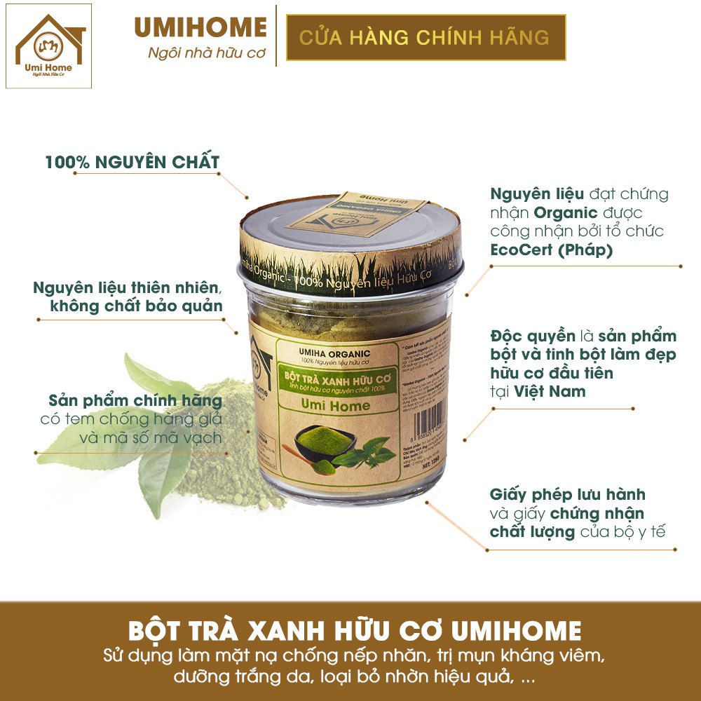 Combo 3 Bột UMIHOME gồm Bột cafe, Bột yến mạch, Bột trà xanh (125gx3) - Tặng Tinh Dầu Quả Bơ 10ml