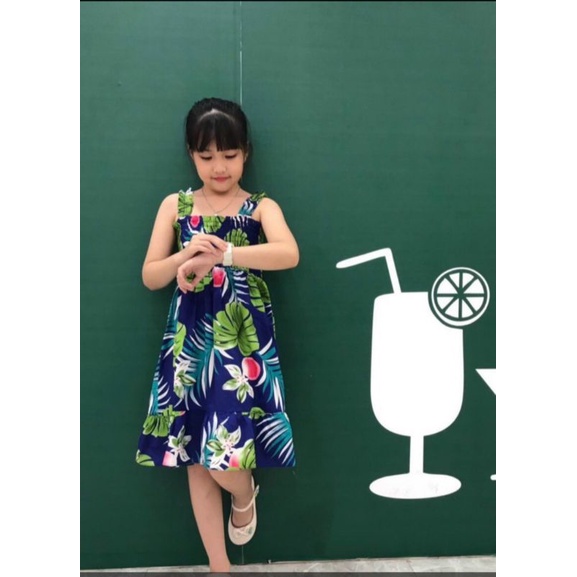 ĐẦM VÁY SIZE TO VẢI MỀM NHẬP HAIVANCO bé gái  15 đến 42 kg họa tiết hoa nhí tay rớt vai hai dây mềm mại thoáng mát