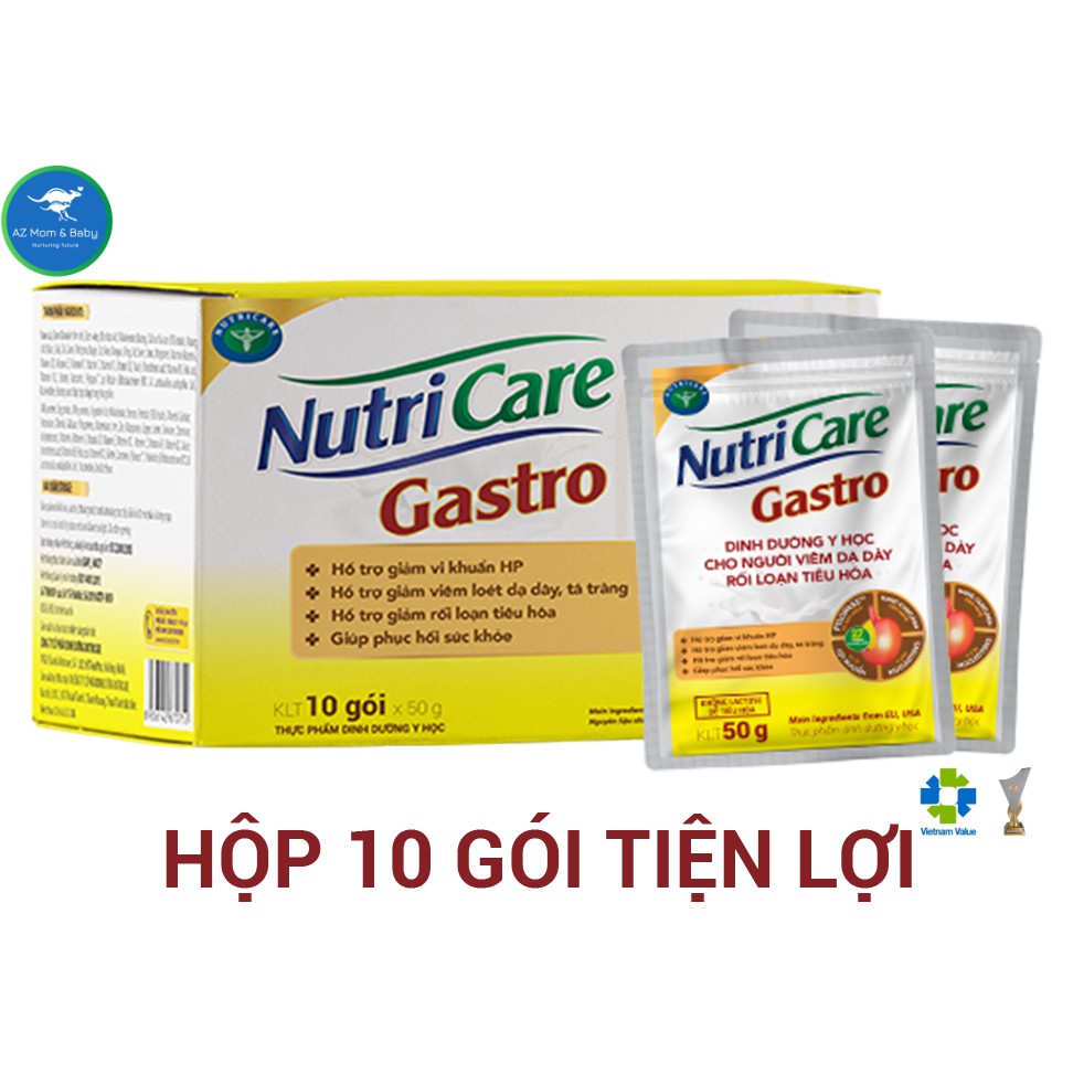 Hộp sữa pha sẵn Nutricare Gastro dinh dưỡng y học cho người viêm dạ dày, rối loạn tiêu hoá (10 gói x 50g)