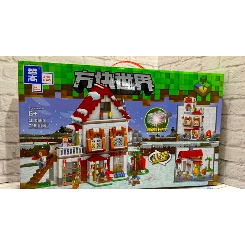 Lego Xếp Hình Minecraft Ngôi Nhà Đêm Giáng Sinh Có Đèn 798 Mảnh
