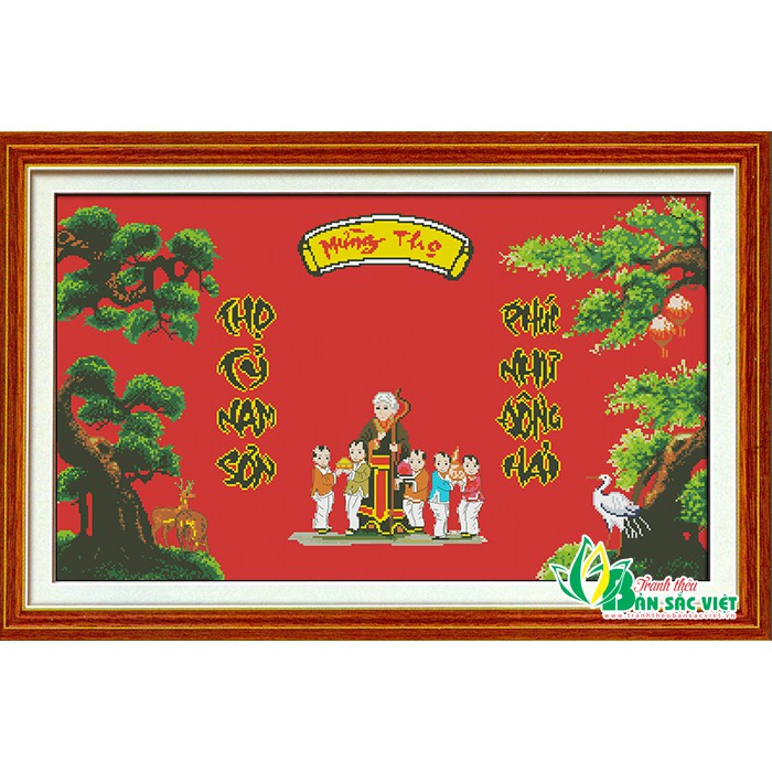 Tranh đính đá 5D , Tranh Mừng thọ đính full đá