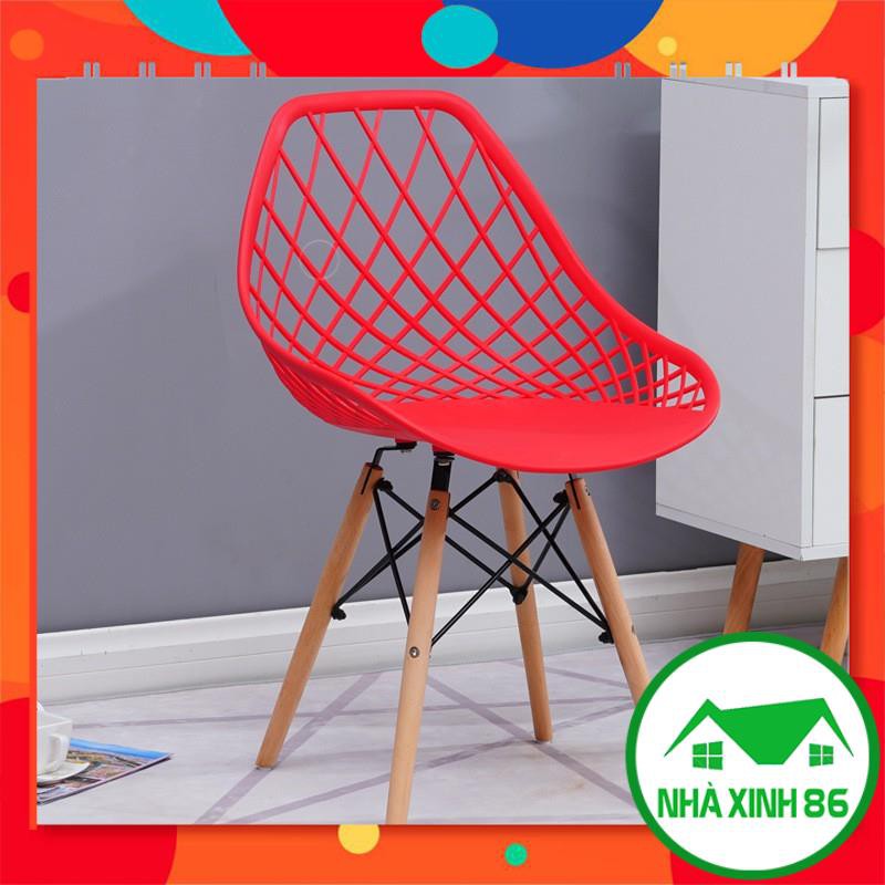 [Full Màu] Ghế Eames nhựạ chân gỗ dạng lưới cao cấp l Ghế cà phê, phòng khách, phòng làm việc chân gỗ, có tựa lưng