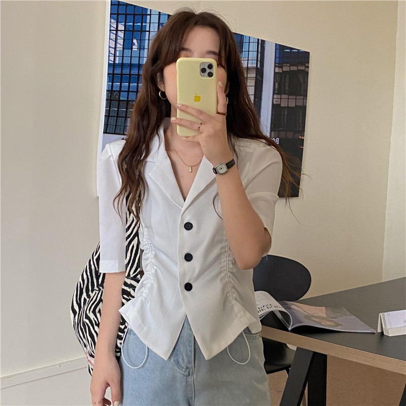 Áo sơ mi cổ lật dáng rộng phối dây rút thời trang trẻ trung năng động phong cách cổ điển dành cho nữ | BigBuy360 - bigbuy360.vn