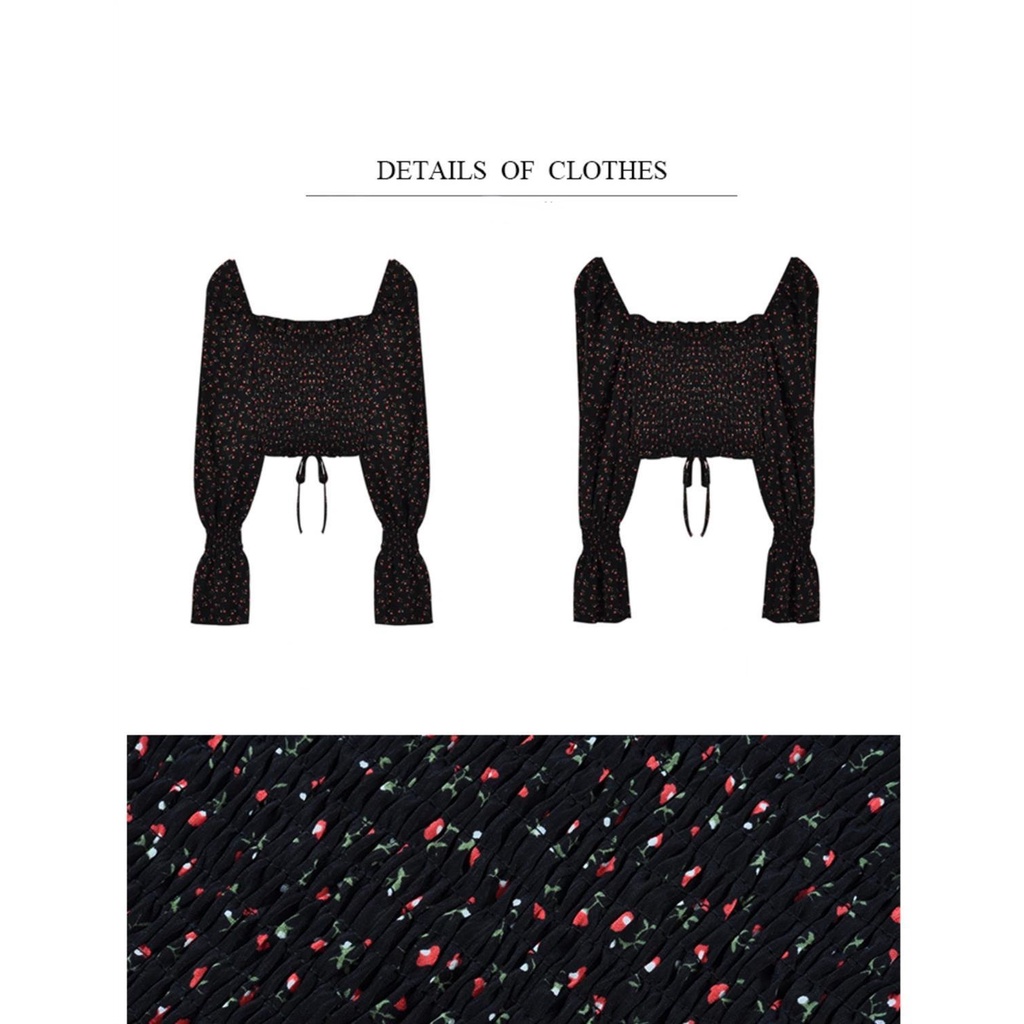 AMOI Áo Voan Cổ Vuông Họa Tiết Hoa Nhỏ Phong Cách Pháp Cổ Điển Dành Cho Nữ