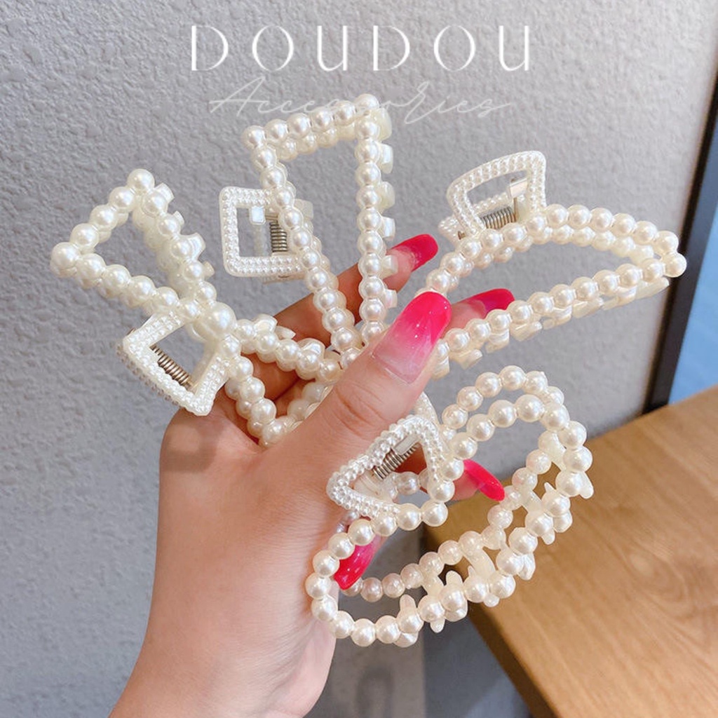 Phụ kiện kẹp tóc xinh DOUDOU Kẹp càng cua Hàn Quốc cỡ lớn Cặp tóc ngọc trai nhân tạo ZJ014