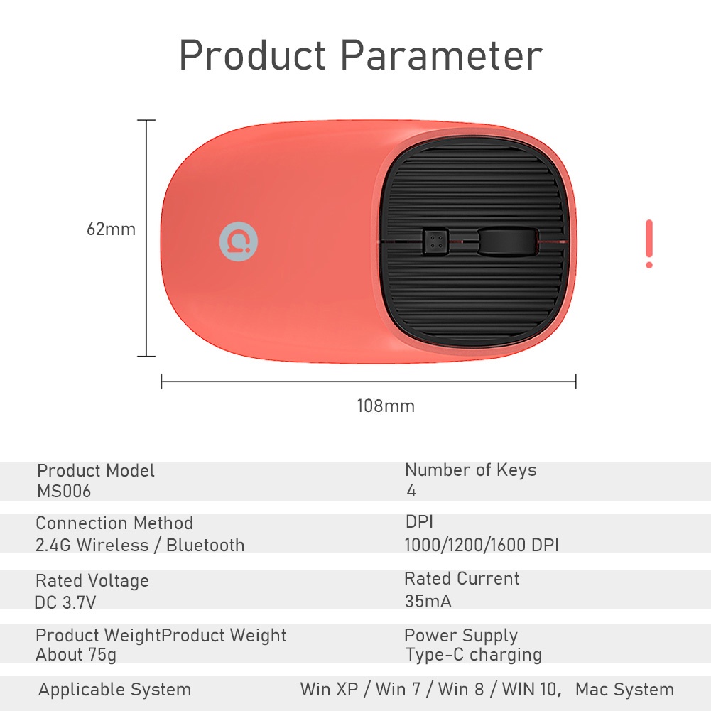 Chuột không dây Asus adol MS006 2.4G Bluetooth 3 DPI chống trượt chống mồ hôi