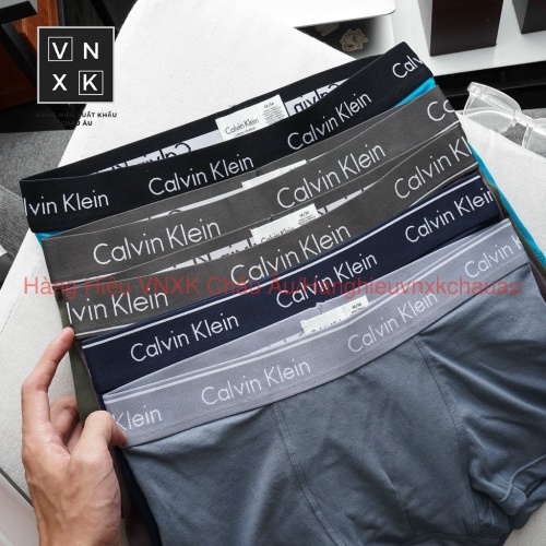 Hộp Pack 3 quần lót nam Boxer 𝐂𝐊 có 5 màu co giãn, thoáng khí, vải lụa cao cấp xuất xịn chính hãng