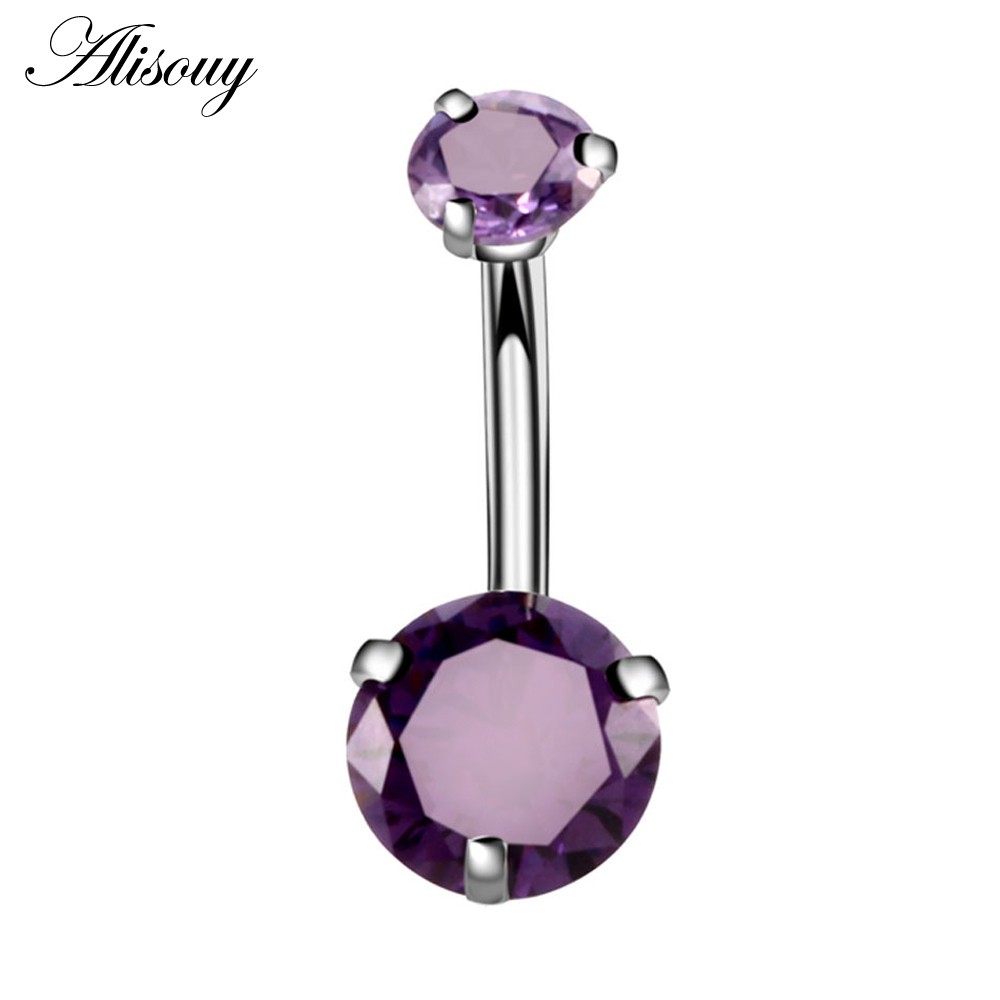 Alisouy 1 Khuyên Rốn Đính Đá zircon Màu Bạc Thời Trang