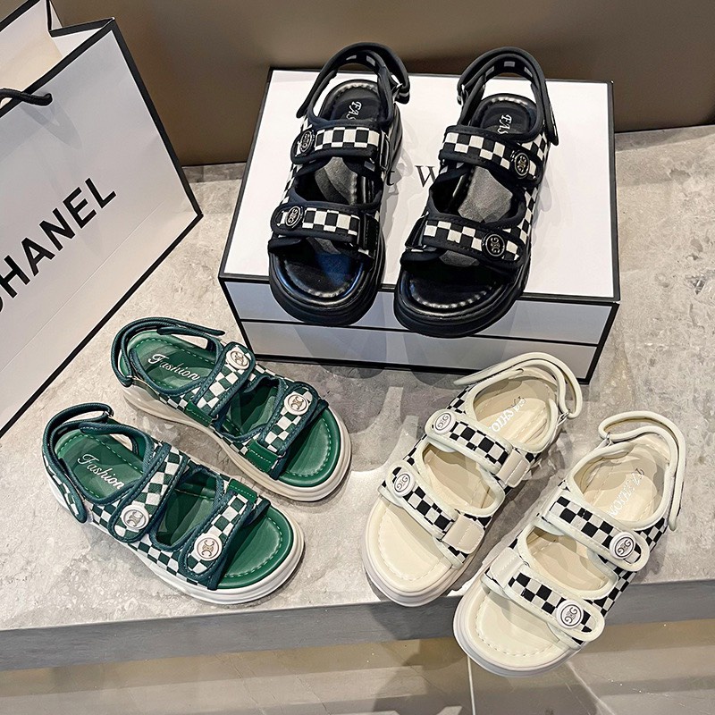 XẢ KHO (50) Sandal nữ quai kẻ caro đế 4 phân gợn sóng hàng QC (Mã 2201 - sandal)