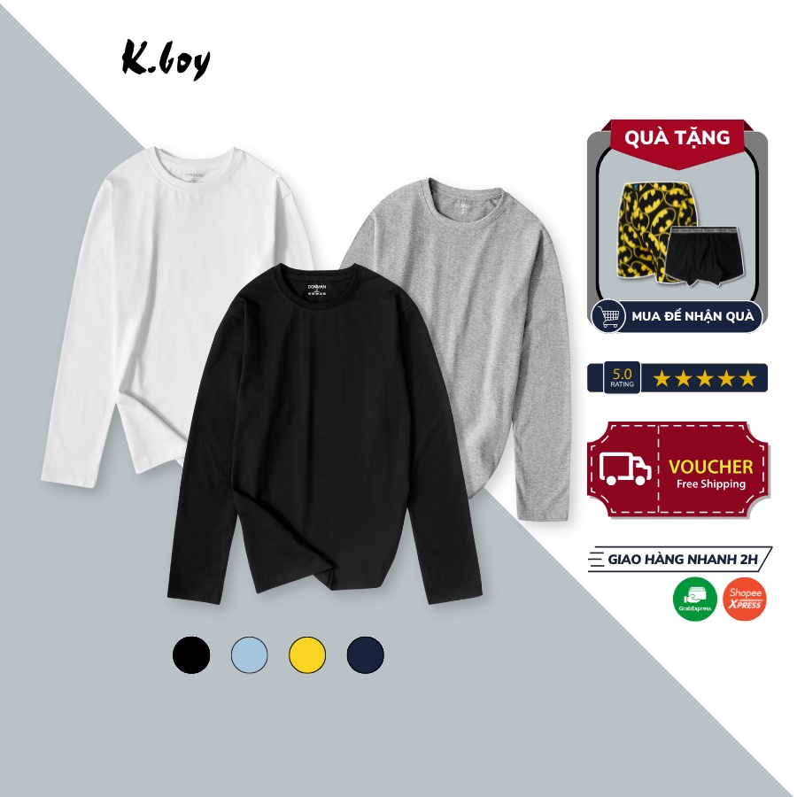 Áo thun Tay dài nam phông 100% cotton nhiều màu co giãn chất vải mềm mịn, hợp dáng dễ phối đồ - V220