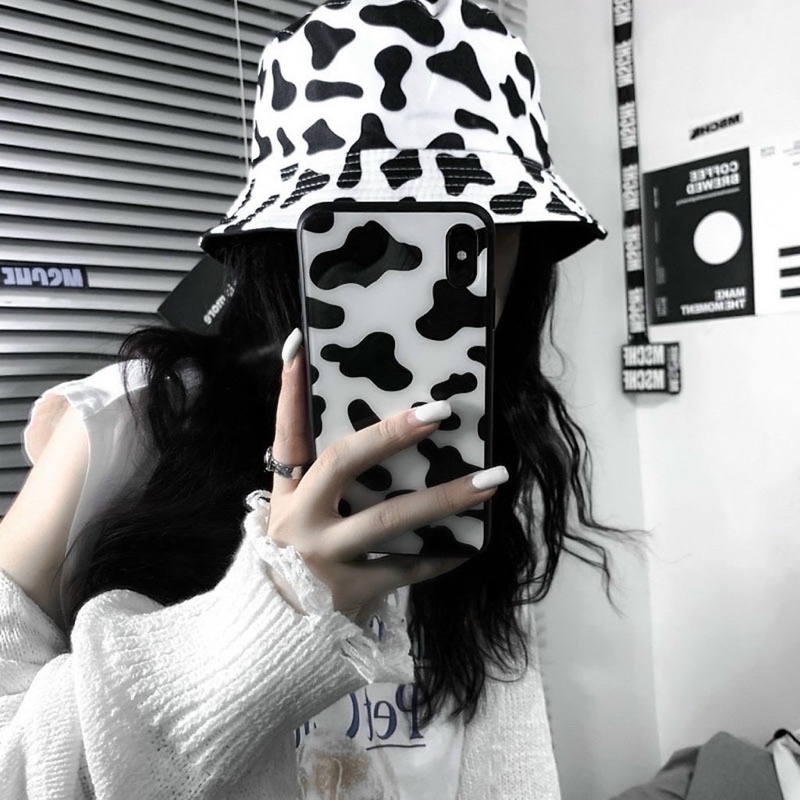 Mũ bucket bò sữa ❤️ Nón vành tròn hoạ tiết trắng đen phong cách form unisex nam nữ