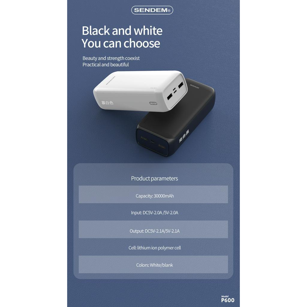 Sạc dự phòng Sendem P600 30000Mah tiêu chuẩn mới