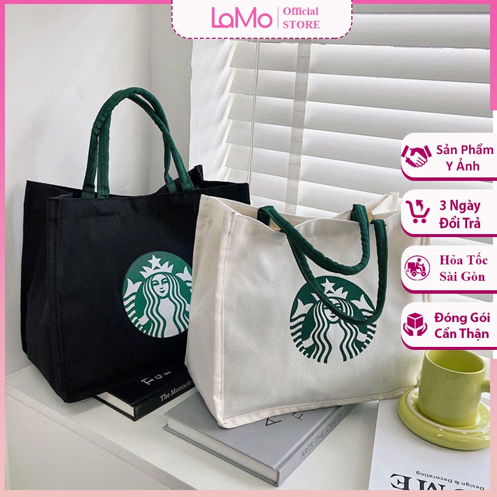 Túi Vải Họa Tiết Starbucks, Túi Denim Canvas Nữ Thời Trang