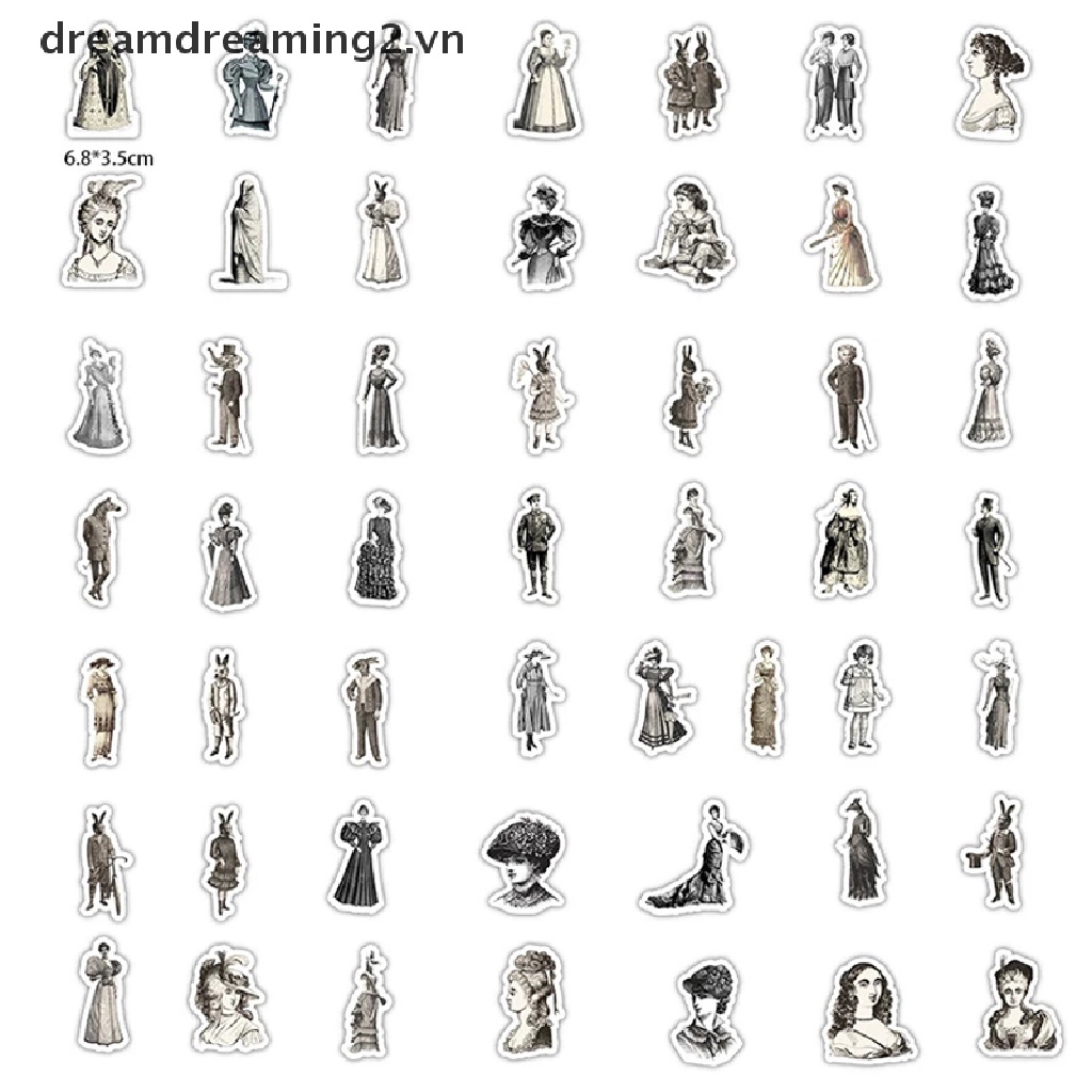 Set 50 Sticker Dán Trang Trí Sổ Tay Phong Cách Cổ Điển