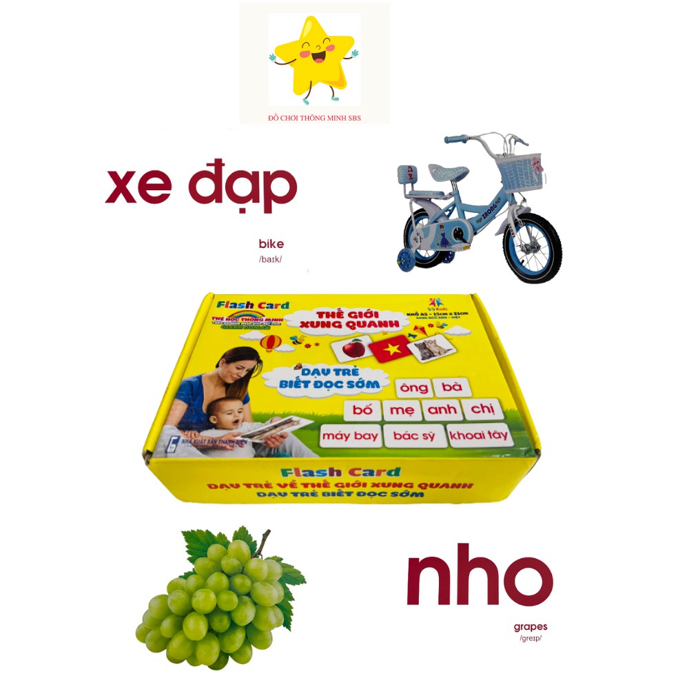 Có File nghe Tiếng Anh - Thẻ học thông minh Flashcard size A5 dày to nhất dạy trẻ TGXQ và dạy trẻ tập nói tập đọc